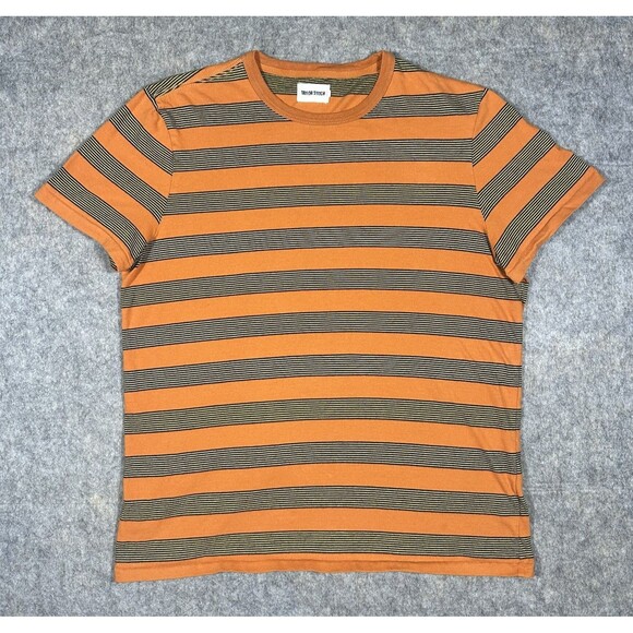 Taylor Stitch Organic Cotton Tee Shirt Men’s 42 Large Orange Striped Crewneck - Picture 1 of 6